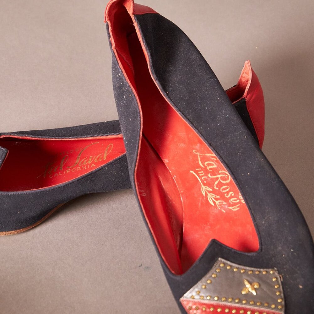 1960 Ted Saval Navy Flats Crest Shield Shoes